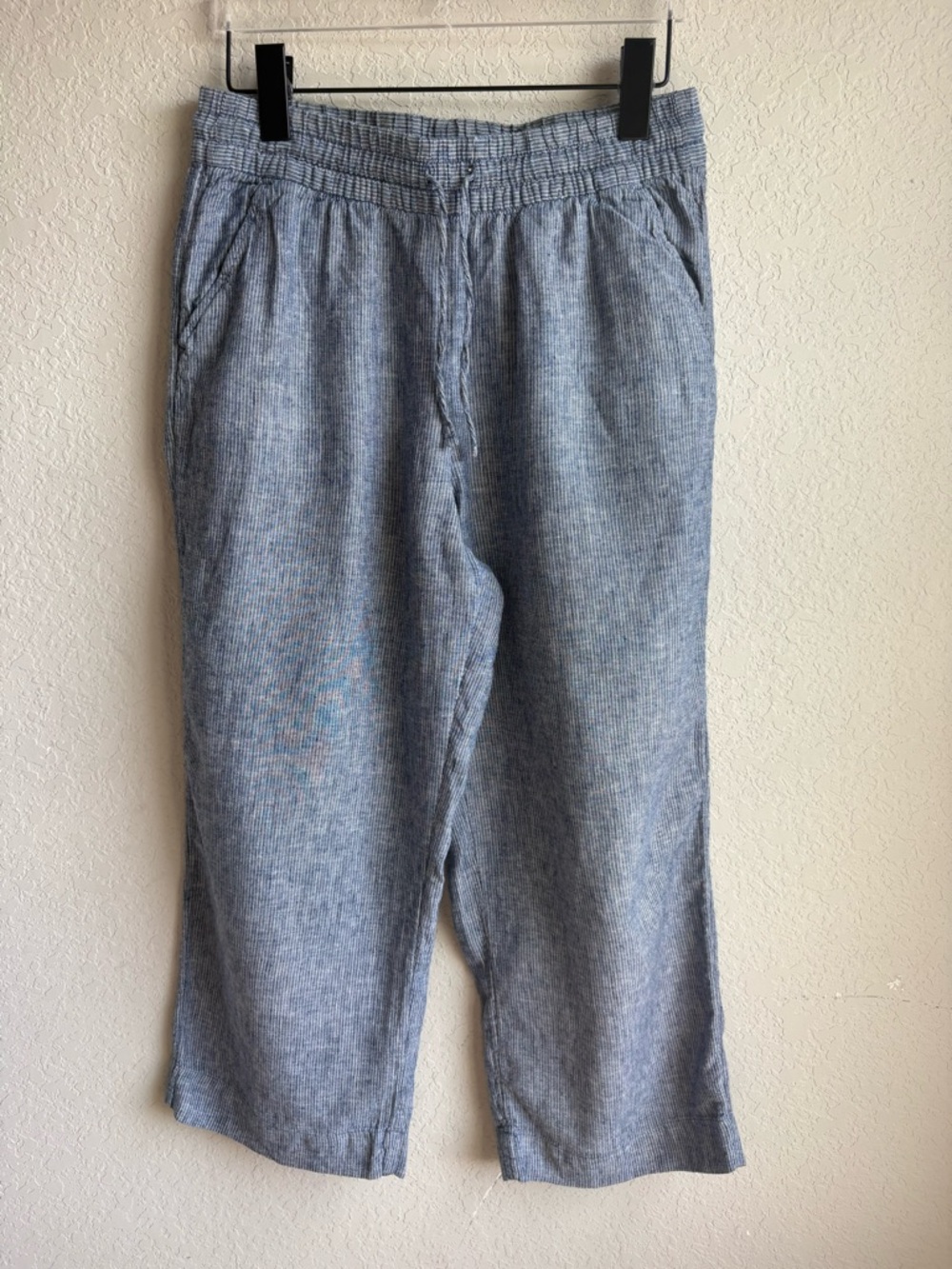 H&M Light Blue Cropped Linen-Blend Drawstring Pants